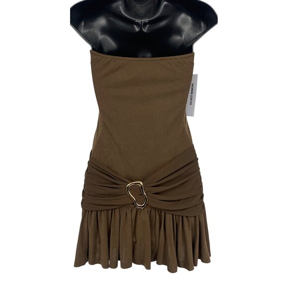 Princess Polly Size 4 Love Chocolate Brown Strapless Ruffle Hem Mini Dress New - Picture 4 of 8